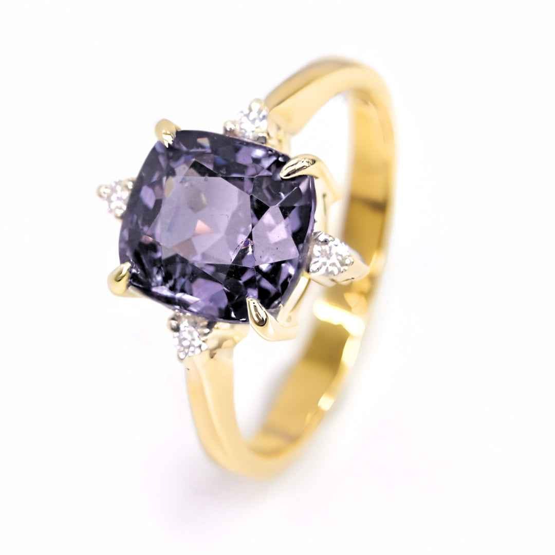 The Sofia: Lavender Grey Spinel Engagement Ring with Natural Diamonds in 14k Gold