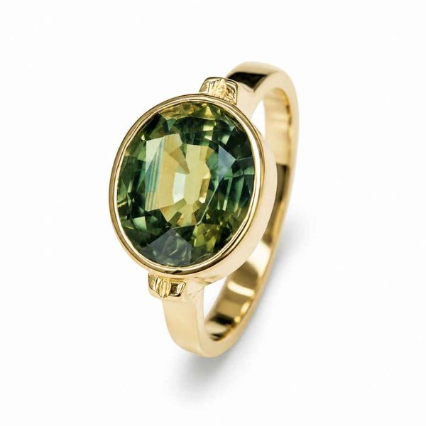 Exquisite Thai Green Sapphire Bezel Ring - 3.70 Carat | Crafted in 14K Gold