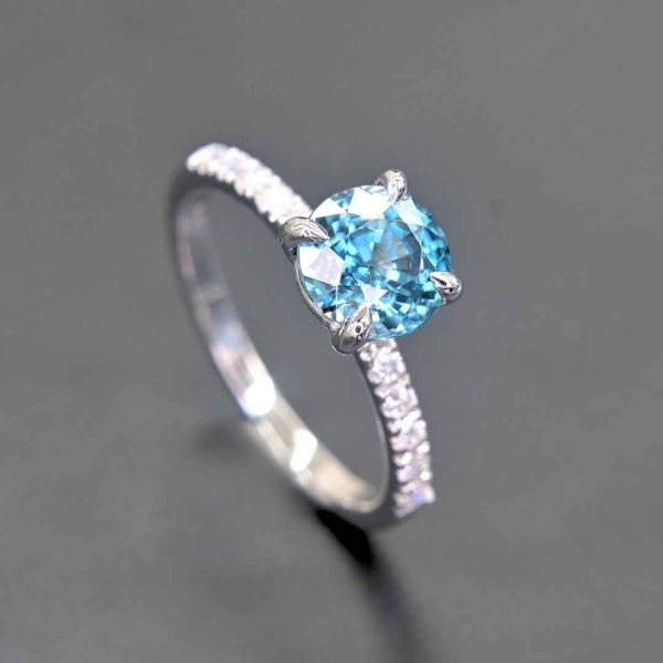 18K White Gold Handmade Blue Zircon Ring