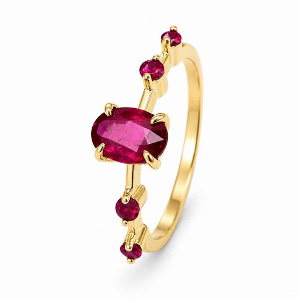 Natural Ruby Cascade Ring in 14K Yellow Gold – A Bespoke Engagement