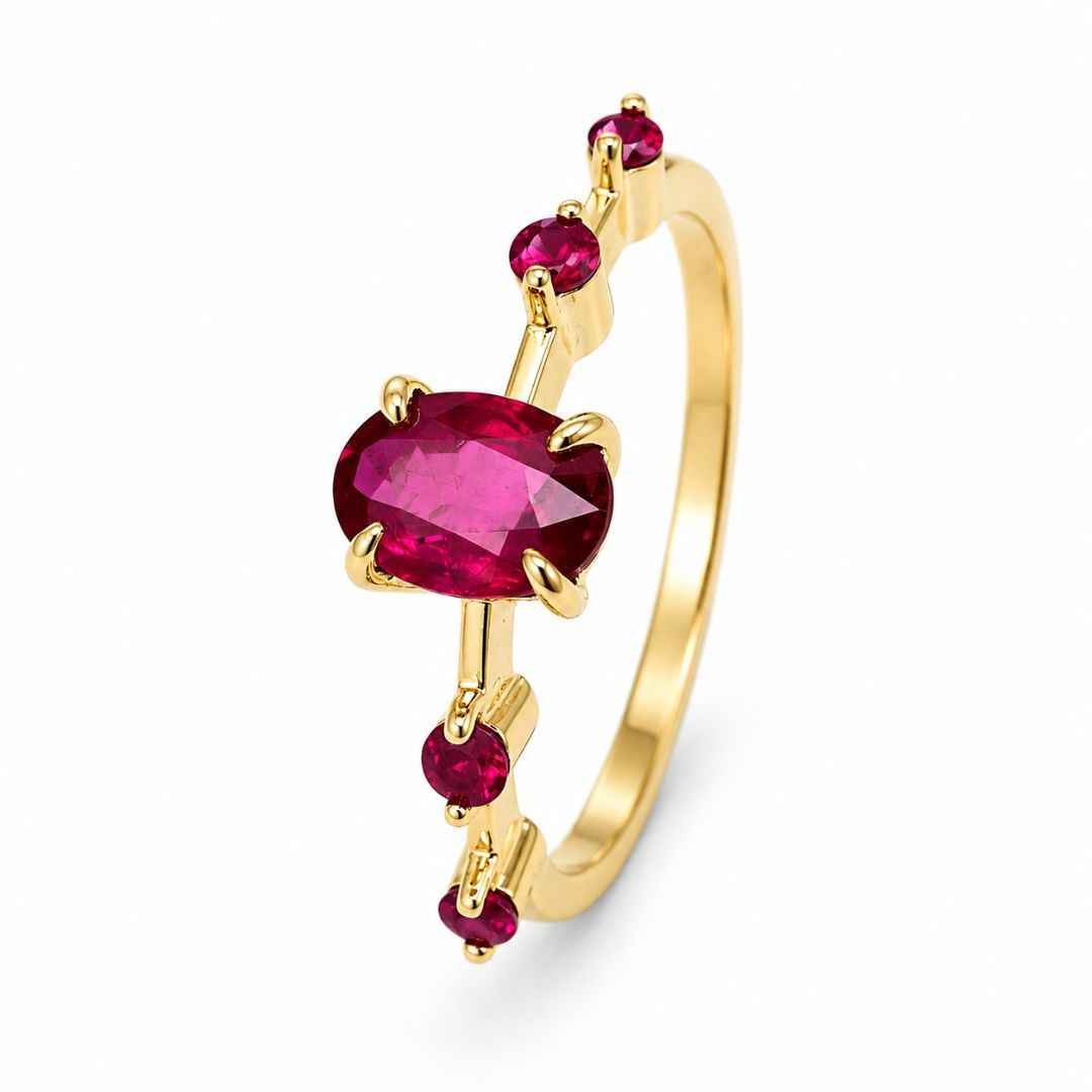 Natural Ruby Cascade Ring in 14K Yellow Gold – A Bespoke Engagement
