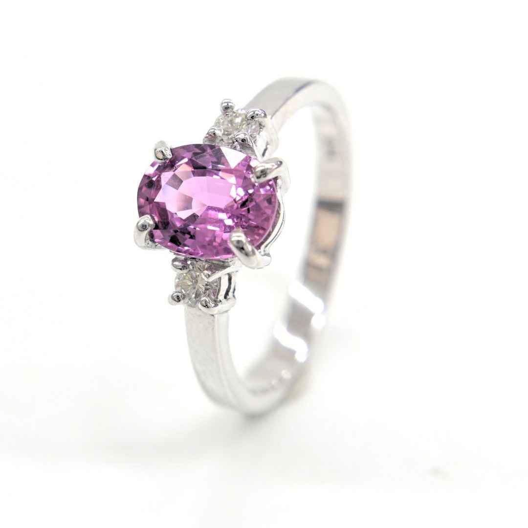 Pink Sapphire White Gold Ring 18K Handmade Elegance with Diamonds