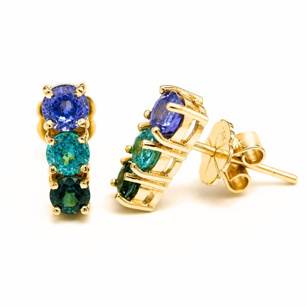 Blue Green Sapphire Zircon Earrings in 14K Gold Boost Your Elegance
