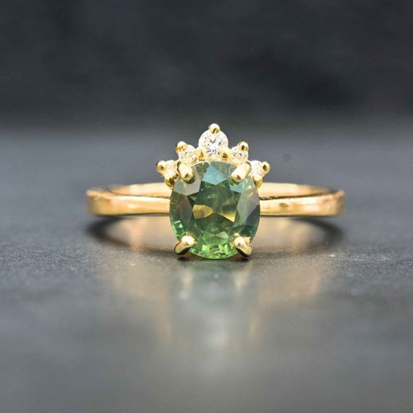 1.87 ct Green Sapphire Engagement Ring with Diamonds - Handmade in Thailand