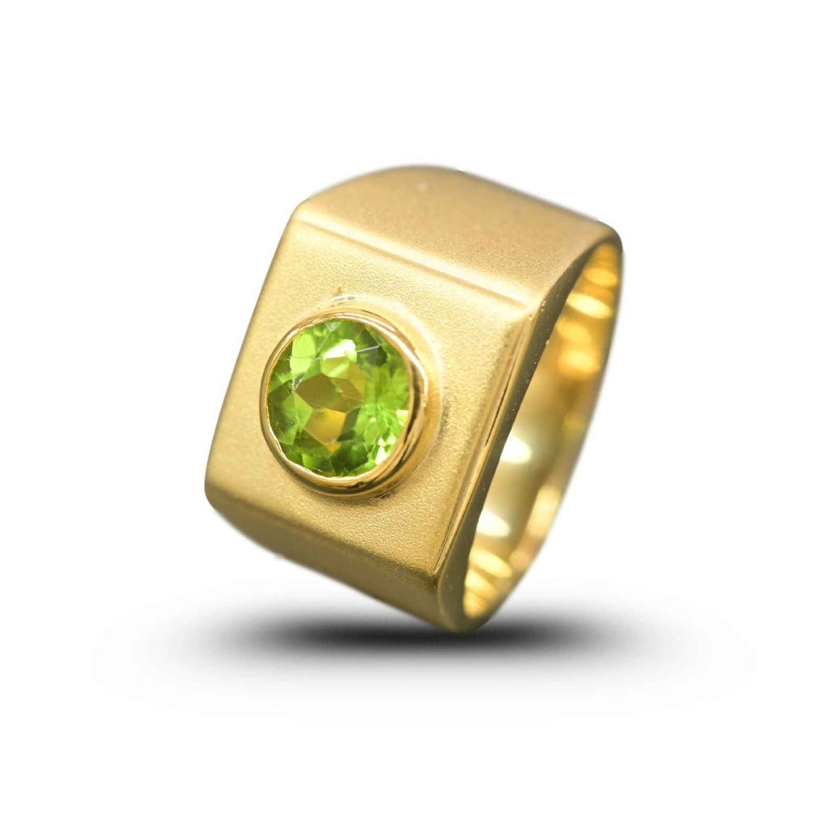 Men's Sterling Silver Peridot Ring - Modern Square Bezel Design for Timeless Style