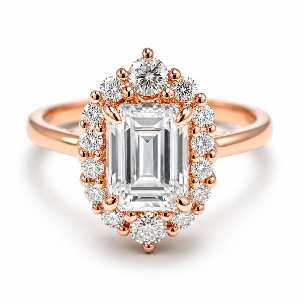Classic Emerald Cut Moissanite Ring: The Lisa Ring in Rose Gold
