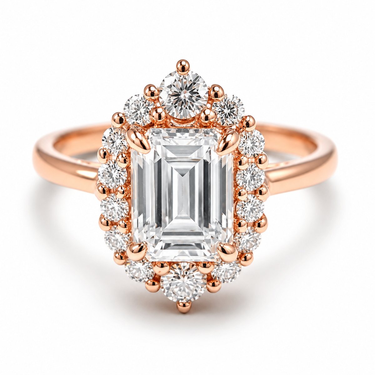 Classic Emerald Cut Moissanite Ring: The Lisa Ring in Rose Gold