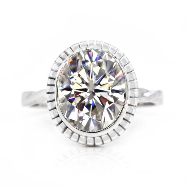 Oval Moissanite Milgrain Gold Ring: Handmade Elegance