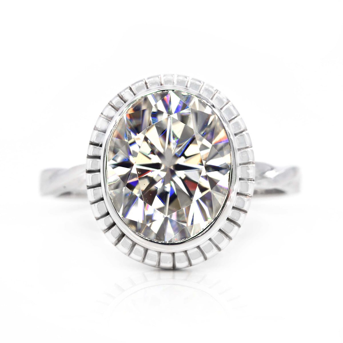 Oval Moissanite Milgrain Gold Ring: Handmade Elegance