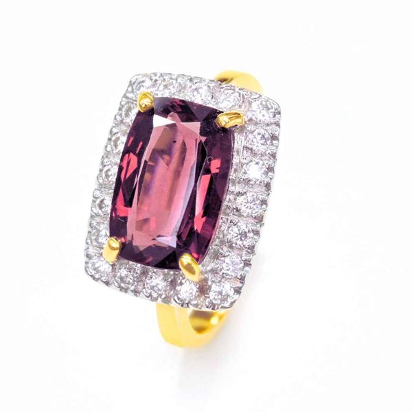 Stunning Rhodolite Halo Gold Ring Perfect Gift for Mother's Day