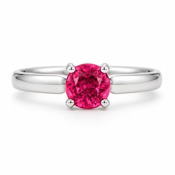 Round Ruby Engagement Gold Ring - 18K White Gold Setting