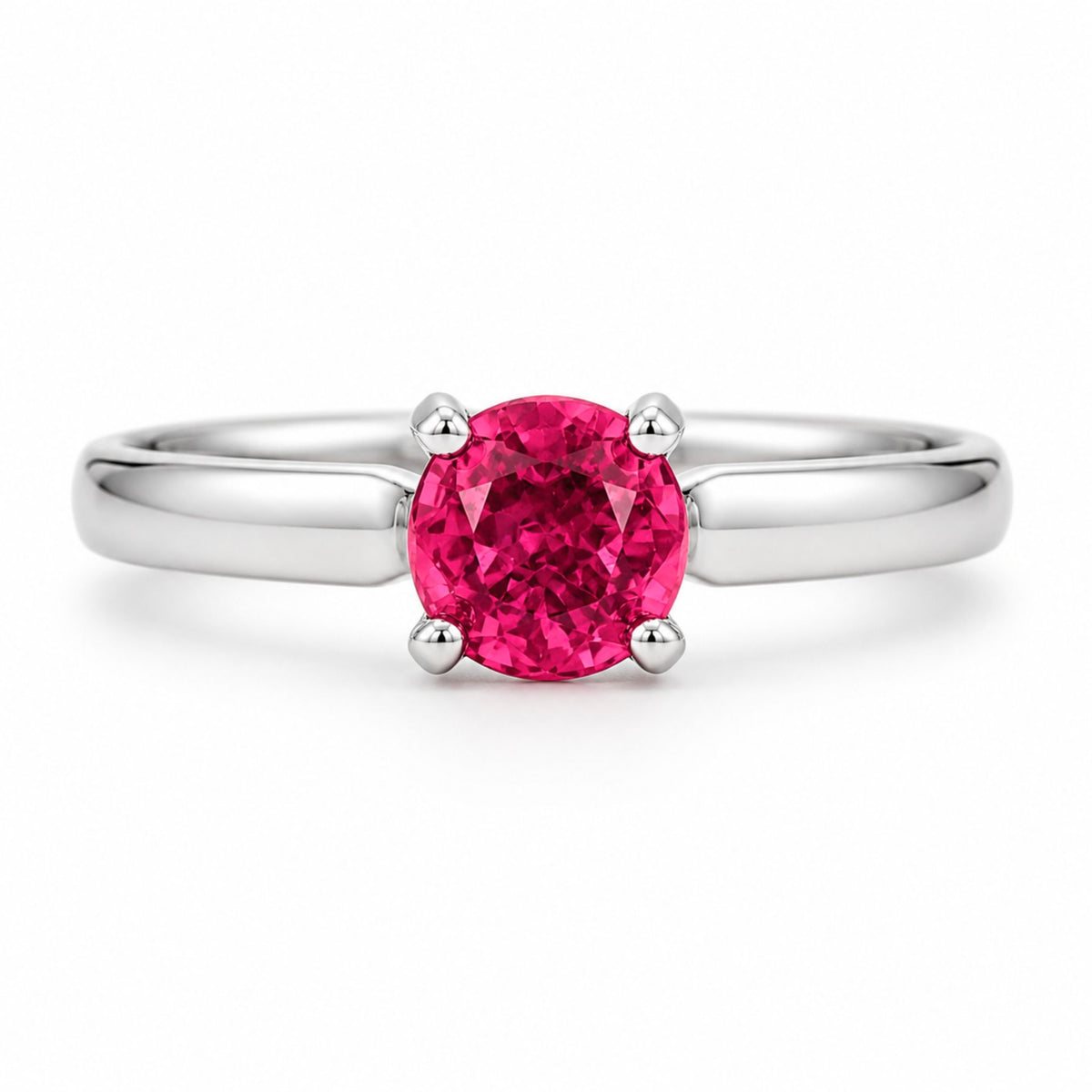 Round Ruby Engagement Gold Ring - 18K White Gold Setting