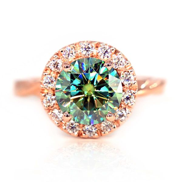 Teal Moissanite Engagement Ring in Handmade 14K Rose Gold: A Touch of Elegance