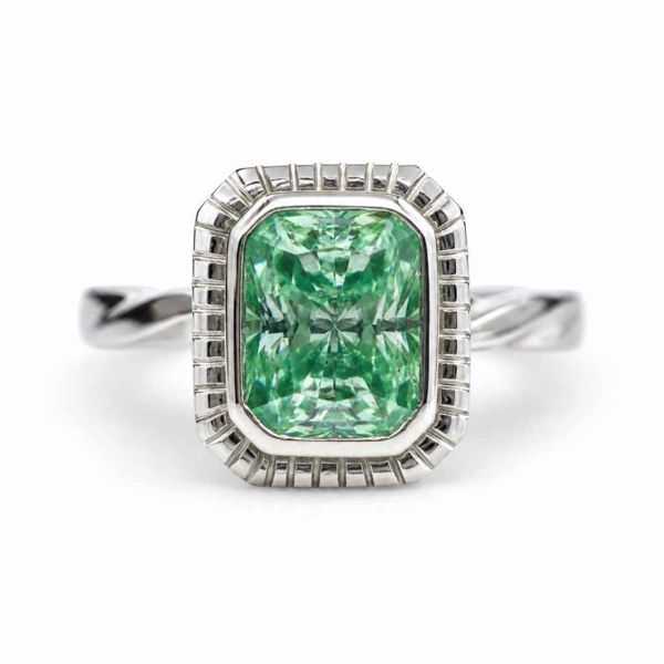Teal Radiant Cut Moissanite Engagement Ring – Handmade 18K White Gold Beauty
